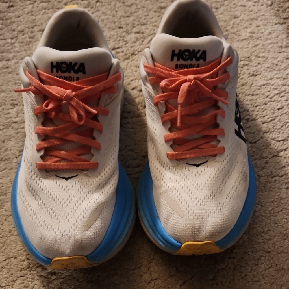 Hoka Bondi Sneakers - White, Blue, and Orange